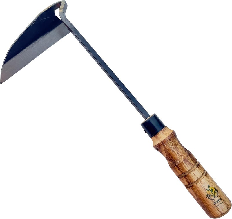 ALANX 12 Inch Japanese Gardening Hand Weeding Sickle, Weeding Hoe with Long Wooden Handle - Image 1